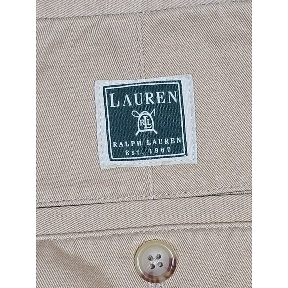 Lauren Ralph Lauren Khaki Pants Flat Front Preppy Dress Pockets All Cotton Sz 14 - Picture 10 of 13